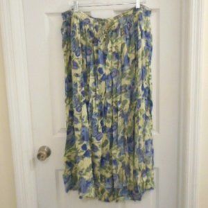 New Orvis Women's Large Pastel Floral Drawstring Skirt 100% Rayon Made in India